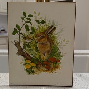 Vintage Rabbit Sparrow Mushrooms Woodland Illustration